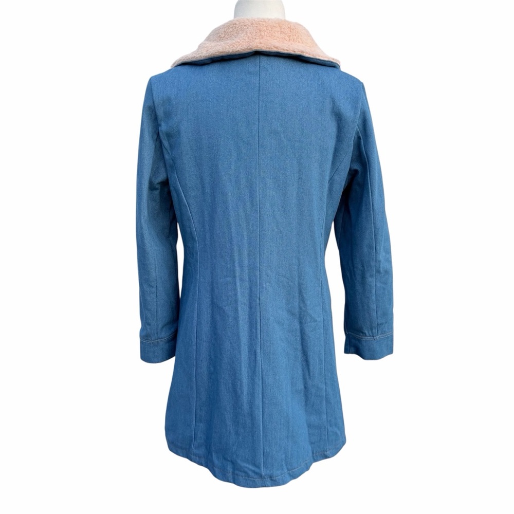 Denim Blue Western Cowgirl Boho-Chic Sherpa-Lined Longline Jacket Women’s Medium - Picture 3 of 7